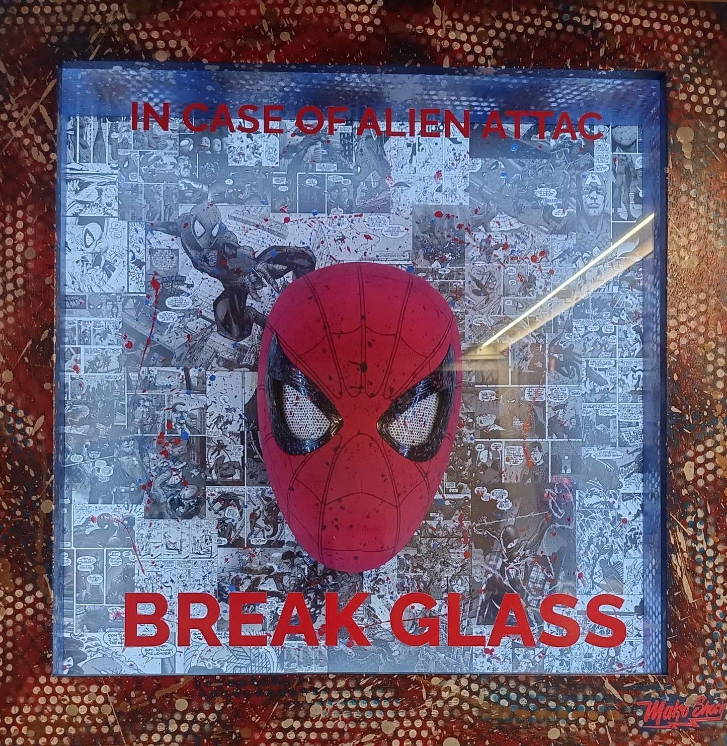 Break Glass Spider-Man – Mako Shock, opera Pop luminosa | Galleria Temide Savona